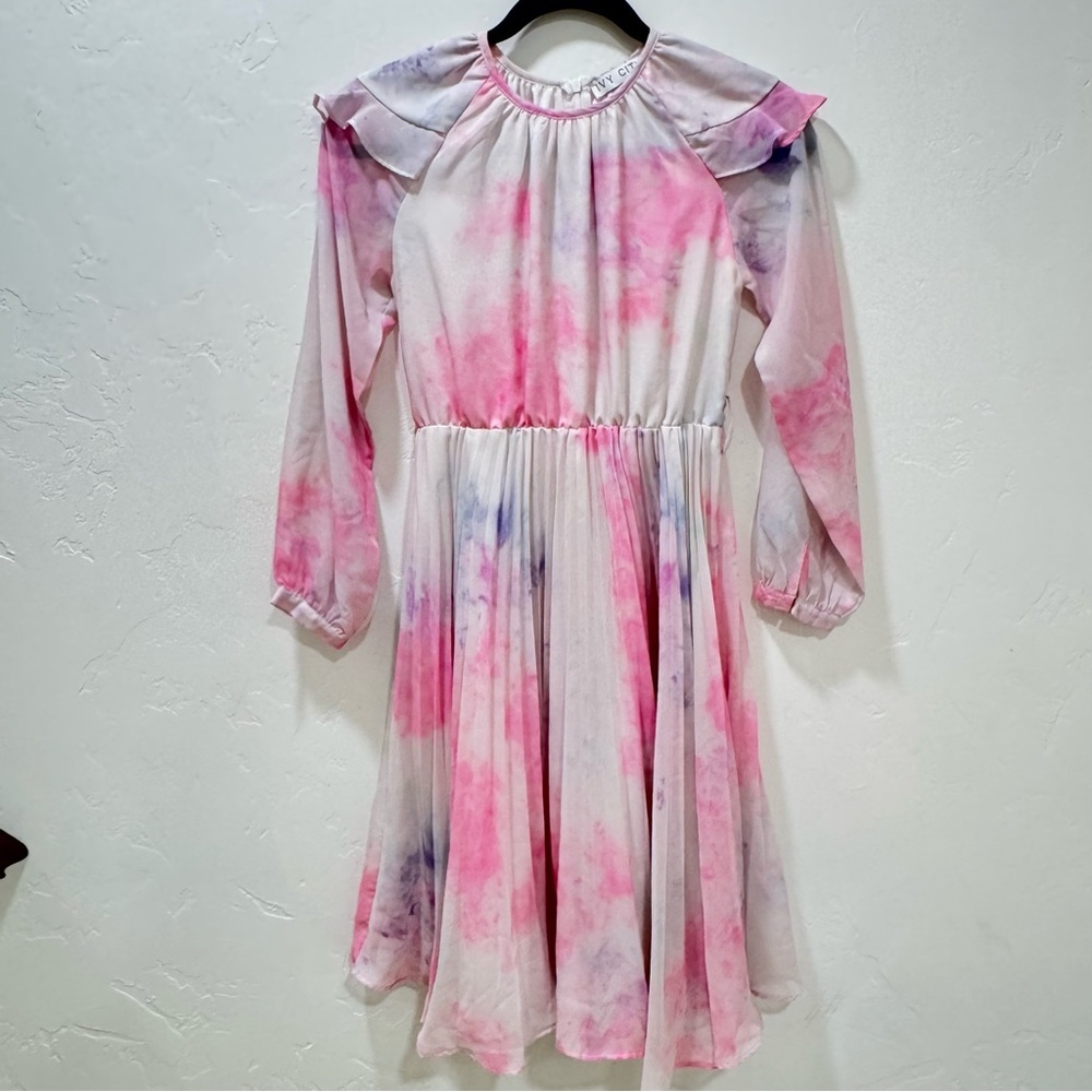 Ivy City Co Pink Tie-Dye Chiffon Girls Dress